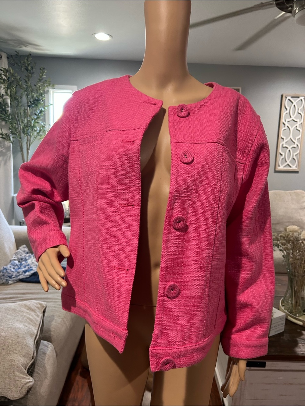 Liz Claiborne Hot Pink Textured Button Jacket